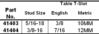 table of sizes