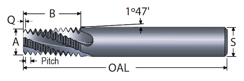 30 degreee helical flute thread mill